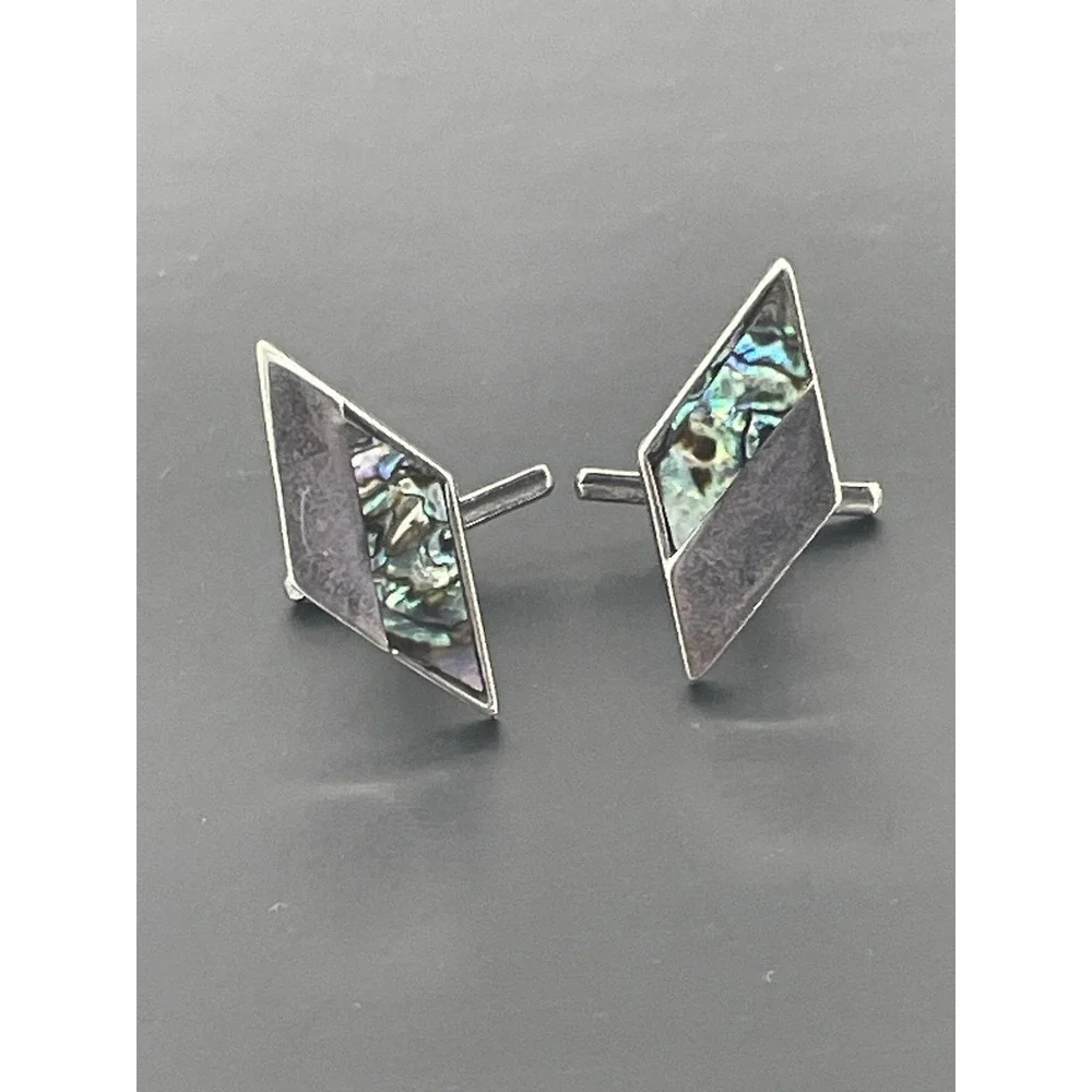 Vintage‎ Taxco Sterling Cufflinks Inlaid Abalone Mexico 925 Silver MCM Modernist